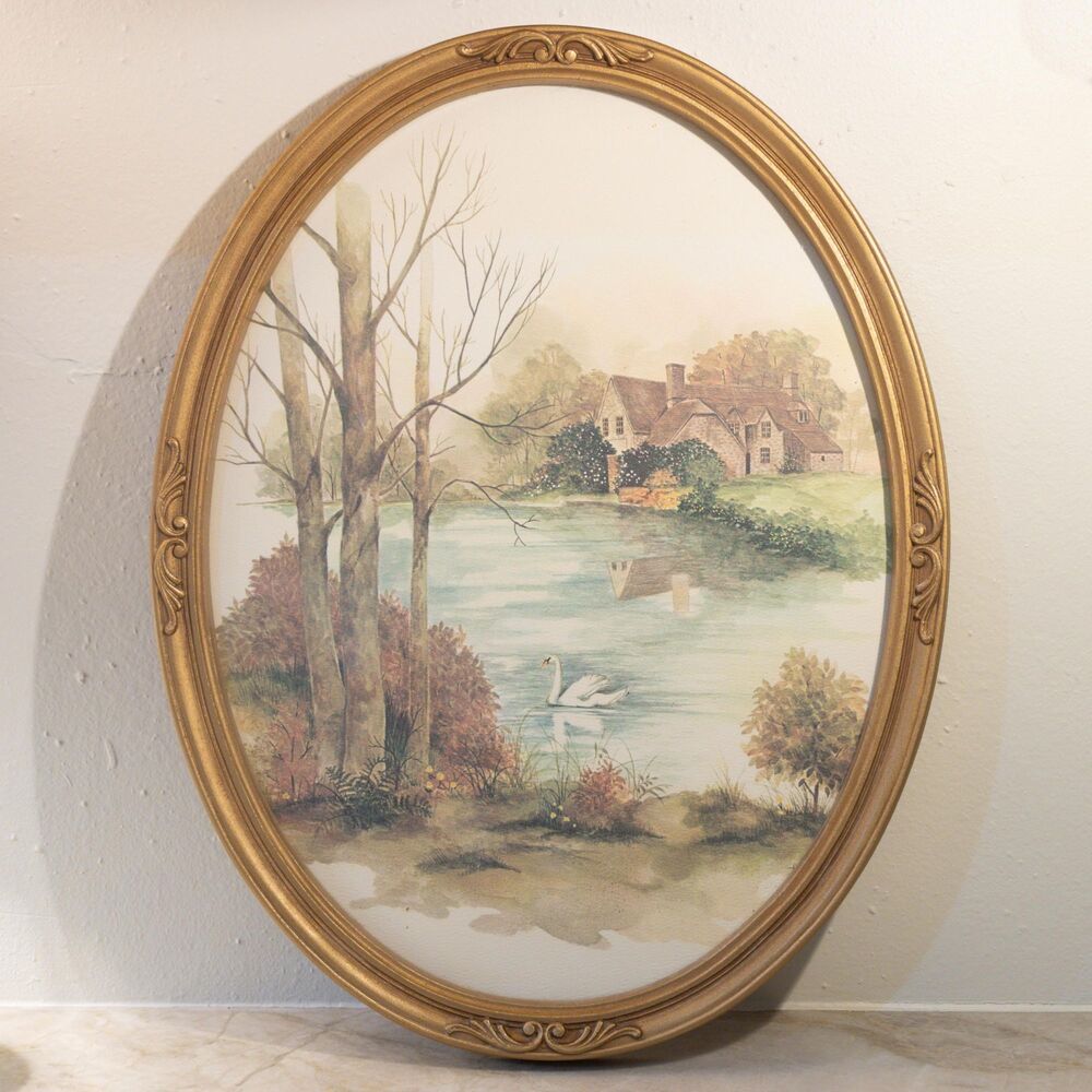 Vintage 1980s HOMCO "Cottage Pond" Framed Print by Frank Massa